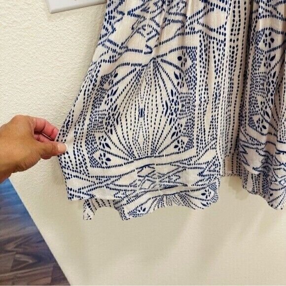 Kori America Crinkle Aztec Print Smock Waist Band Dress Navy Women’s Size Large - Picture 7 of 13